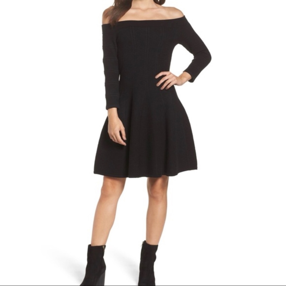 Eliza J Off the Shoulder Knit Fit & Flare Dress Size Medium
